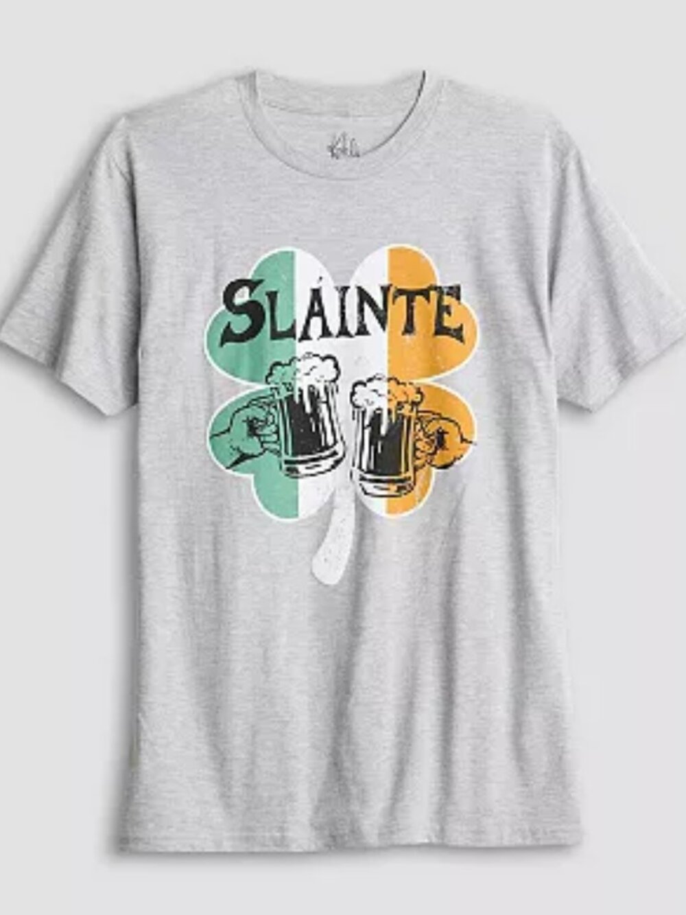 Men's St. Patrick's Day Slainte Irish Flag Clover Graphic Tee, Size: 2XL, Grey